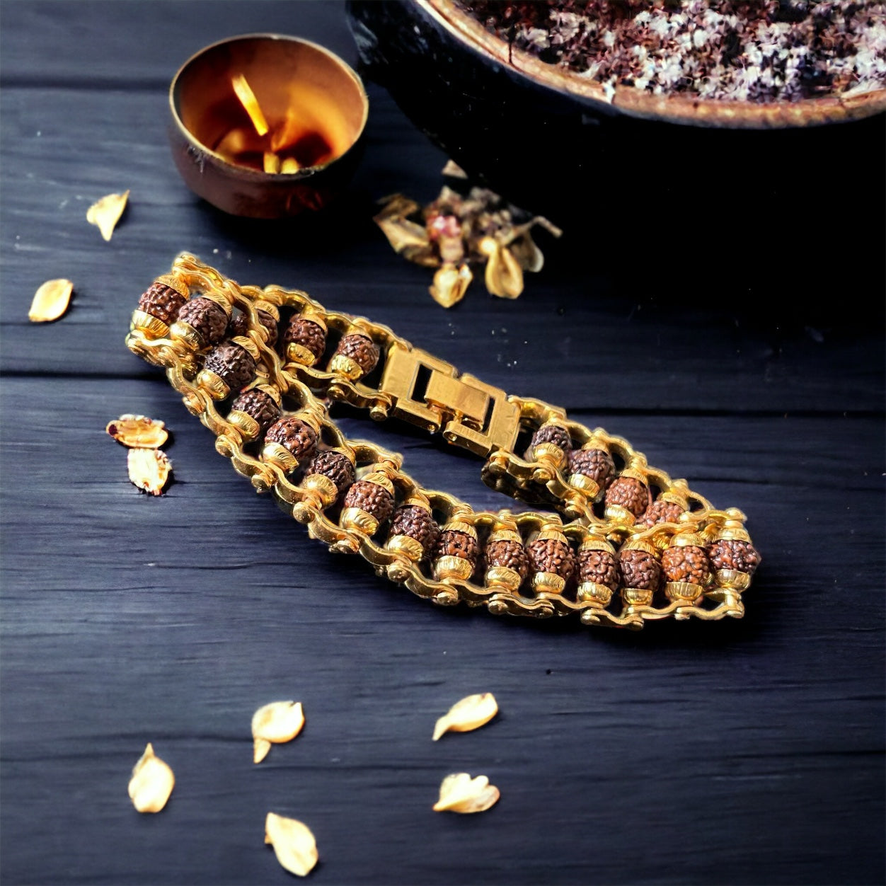 Gold Plated Modern Rudraksha Bracelet