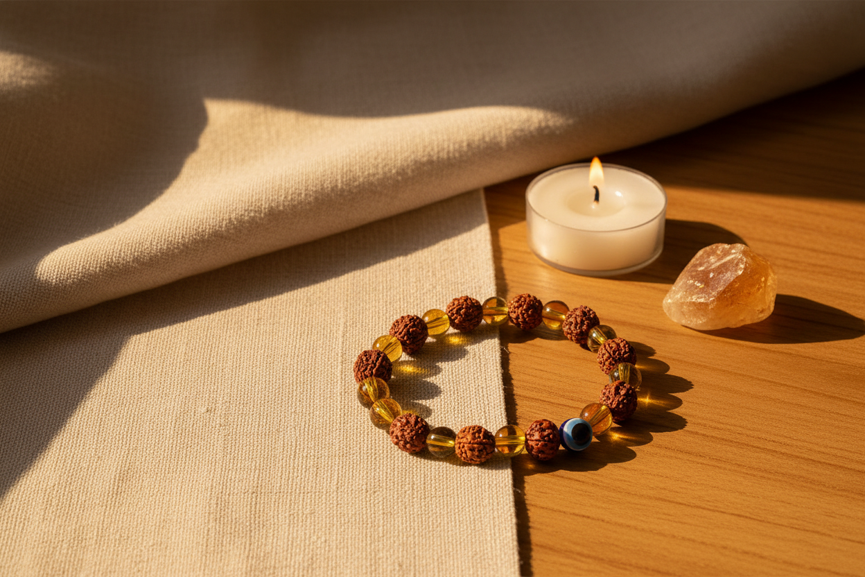 Rudraksha Citrine Bracelet - Minimal Warm Tones